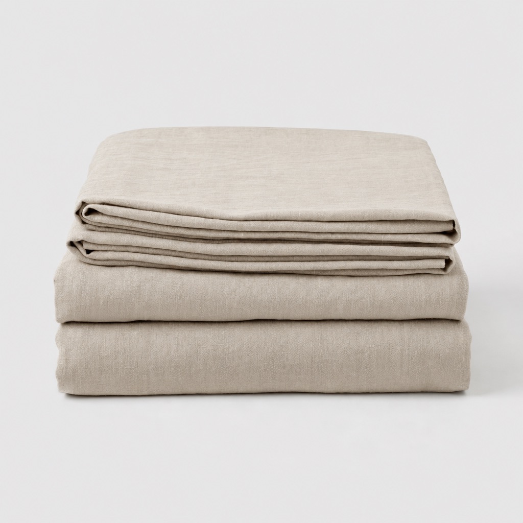 Stonewashed Belgian linen queen sheet set in oat