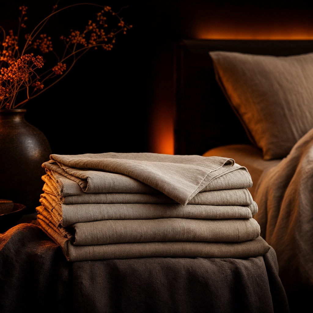 Product photo of a folded linen sheet set