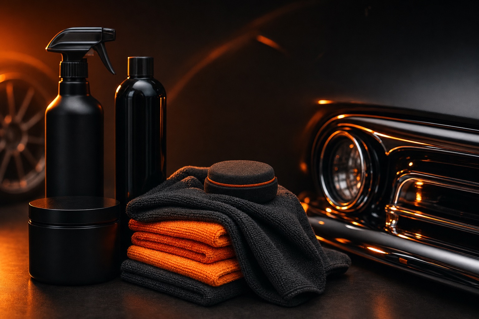 Automotive Parts products — dark editorial still life