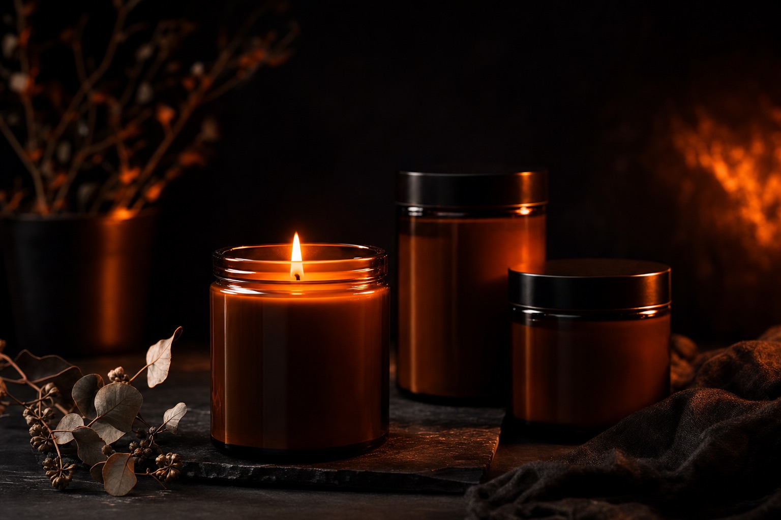 Candles products — dark editorial still life