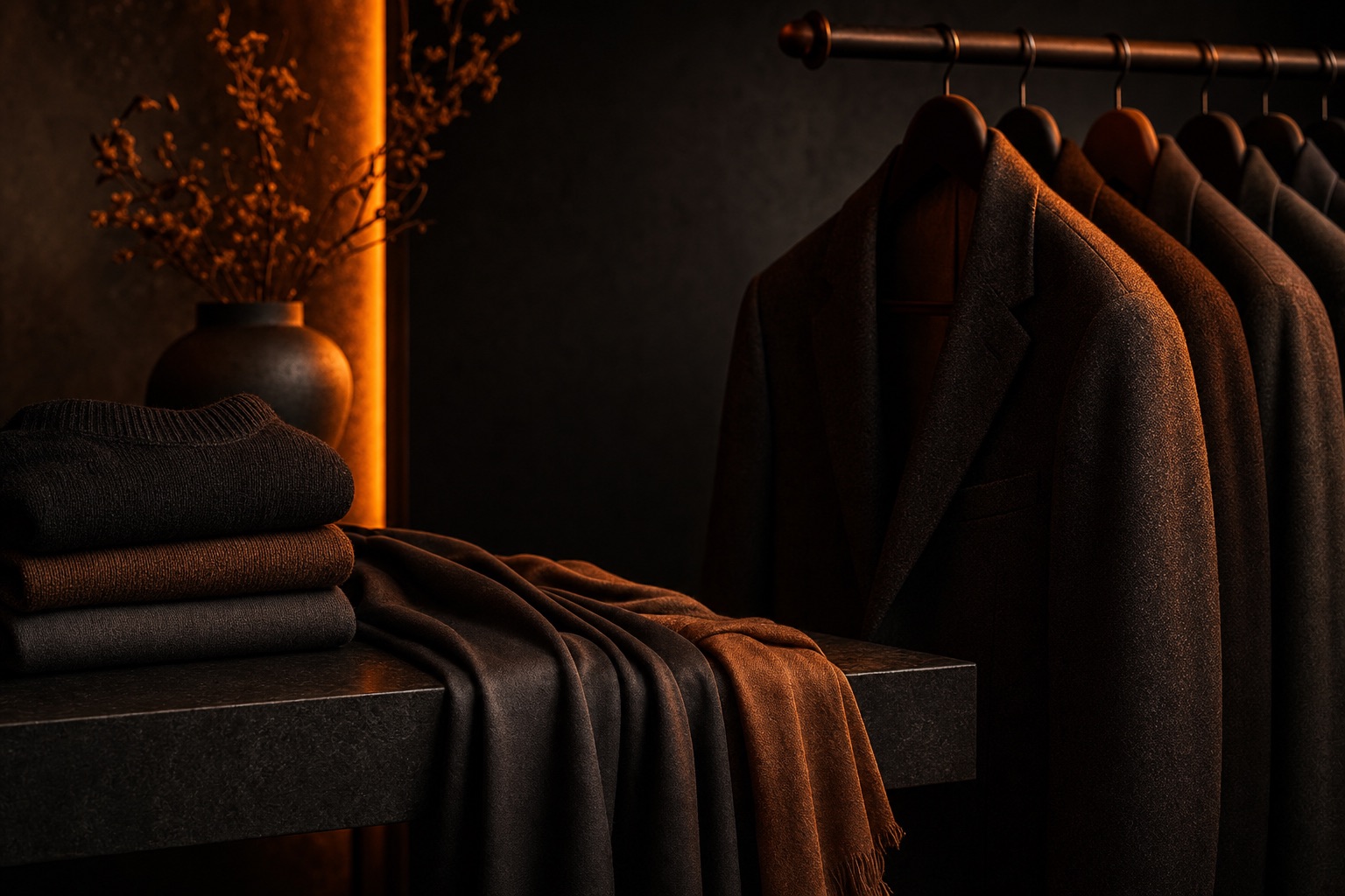 Fashion & Clothing products — dark editorial still life