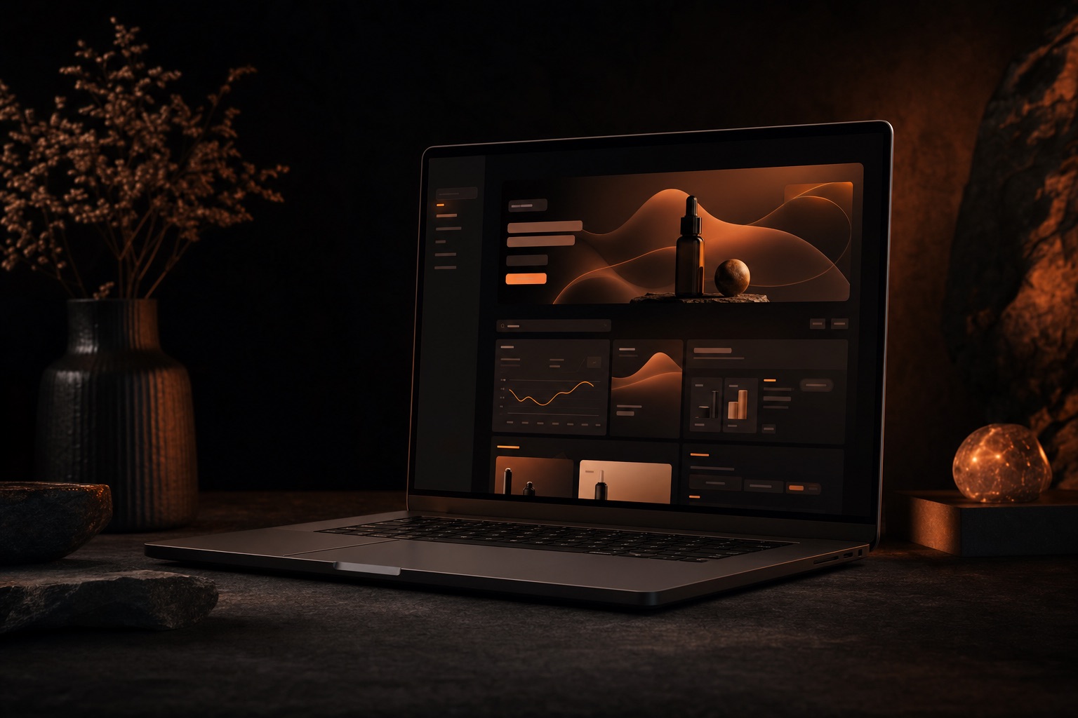 Shopify Plus products — dark editorial still life